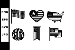United States Flag Icons with Heart Map and Ribbon Elements Product Image 1