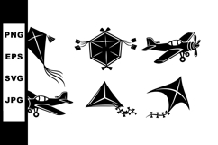 Vintage Airplanes and Kites Silhouette Vector Design Product Image 1