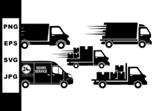 Delivery Trucks and Vans with 24 Hour Service Icons Product Image 1