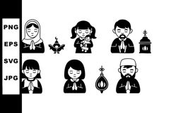 Diverse Praying People with Religious Symbols Vector Product Image 1