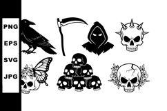 Gothic Skulls Crow Grim Reaper Vector Set Product Image 1