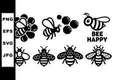 Bee Icons and Honeycombs Vector Set with Happy Message Product Image 1