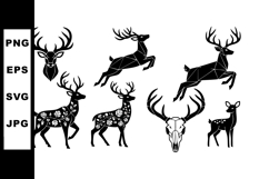 Deer Silhouette Collection with Floral and Geometric Pattern Product Image 1