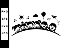 Cheerful Kids Playing with Balloon and Paper Plane Vector Product Image 1