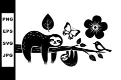 Sloth Mother and Baby Nature Wildlife Vector Illustration Product Image 1