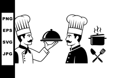 Two Chefs Cooking with Utensils Vector Illustration Product Image 1