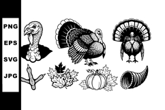 Turkey and Harvest Symbols Vector Set with Pumpkin Cornucopi Product Image 1