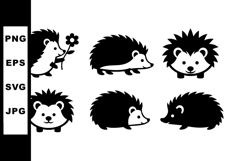 Cute Hedgehog Collection with Flower Silhouette Vector Illus Product Image 1