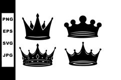 Four Black Crown Silhouettes Vector Set for Royalty Product Image 1