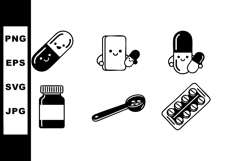Medicine and Pills Vector Icons with Happy Faces for Medical Product Image 1