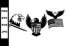 Eagle with Sword, Shield and American Flag Vector Set Product Image 1