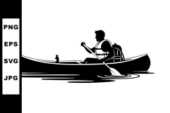 Silhouette of Person Paddling Canoe Vector Product Image 1