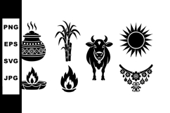 Traditional Indian Festival Icons Vector Set with Cow Product Image 1