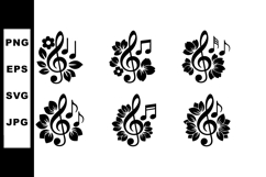 Music Notes and Treble Clef Floral Vector Icons Product Image 1