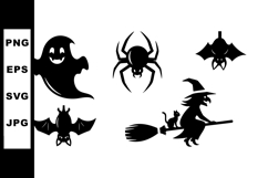 Halloween Spooky Silhouettes Ghost Witch Spider Bats Product Image 1