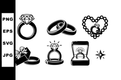 Diamond Ring Wedding Engagement Jewelry Vector Icons Product Image 1