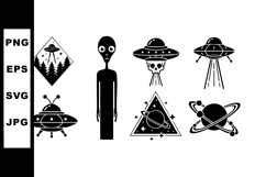 Alien and UFO Spaceships with Planets Vector Design Product Image 1