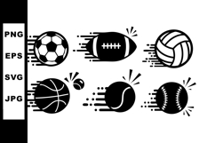 Six Dynamic Sports Balls in Motion Vector Illustration Product Image 1