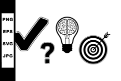 Checkmark Question Mark Brain Lightbulb Target Arrow Symbols Product Image 1