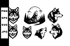 Wolf Head and Howling Silhouette Vector Set Product Image 1