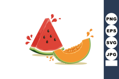 Watermelon and cantaloupe fresh fruit slices with splashes j Product Image 1