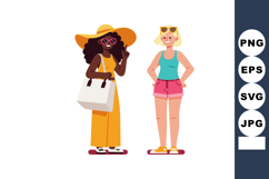 Two fashionable women wearing colorful summer clothes and ac Product Image 1