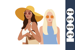Two fashionable women wearing sunglasses and summer hats enj Product Image 1
