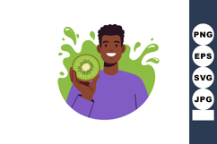Smiling man holding fresh kiwi fruit with green splash backg Product Image 1