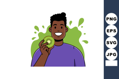 Smiling man holding fresh green kiwi fruit with purple shirt Product Image 1