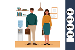 Business man and woman standing in office interior holding b Product Image 1