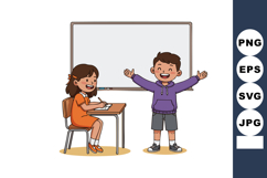 Children presenting and writing in classroom with whiteboard Product Image 1