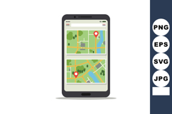 Mobile phone navigation app showing location markers on deta Product Image 1