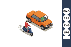 Orange car and person riding blue scooter vector illustratio Product Image 1
