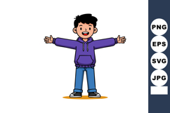 Happy boy in purple hoodie with open arms smiling cheerful c Product Image 1