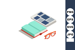 Open book with newspaper and orange eyeglasses flat design v Product Image 1