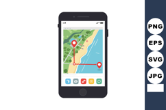 Mobile phone showing map with route navigation on beach and Product Image 1