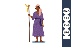 African woman standing with staff wearing purple dress and h Product Image 1