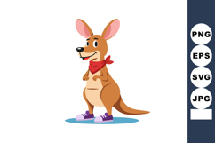 Kangaroo cartoon character wearing red scarf and purple snea Product Image 1
