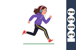 Girl running with headphones listening to music in purple ho Product Image 1