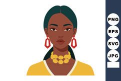 Woman portrait with dark skin wearing yellow blouse red earr Product Image 1