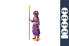 African woman wearing traditional purple clothing holding sp Product Image 1
