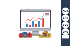 Financial growth chart with euro and pound coins on computer Product Image 1