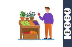 Man holding apple near fresh fruit and vegetable stand with Product Image 1
