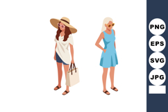 Two fashionable young women wearing summer dresses and sungl Product Image 1