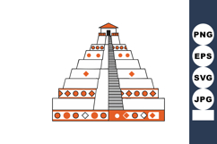 Mayan pyramid vector illustration with orange geometric deco Product Image 1