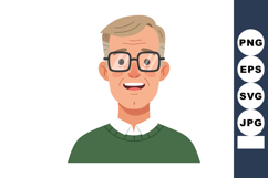 Smiling elderly man with glasses and green sweater happy por Product Image 1