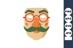 Vector illustration of man face with green mustache and eyeb Product Image 1