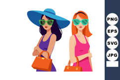Two stylish women wearing sunglasses and summer dresses hold Product Image 1