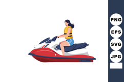 Woman riding red and white jet ski wearing life jacket summe Product Image 1