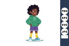 Confident young boy standing smiling wearing green hoodie pu Product Image 1